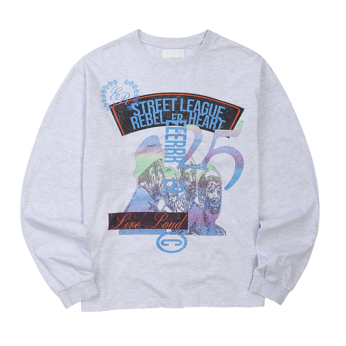 이이이알알알(EEERRR) Street league artwork damage washing over-crop fit long sleeve (Melange)