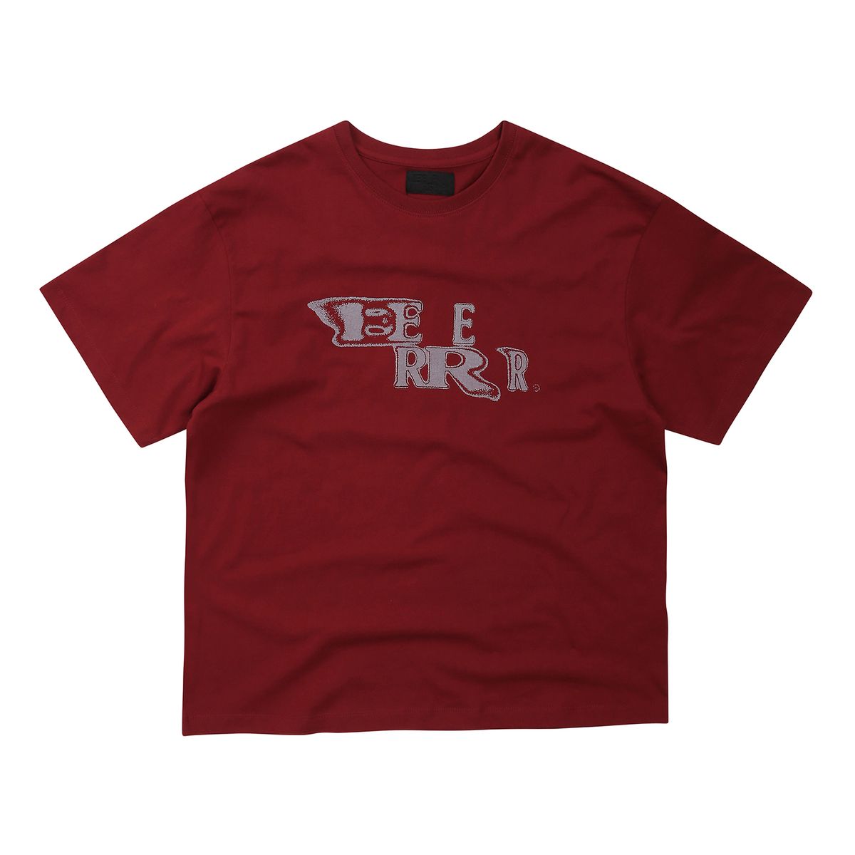 이이이알알알(EEERRR) EEERRR Distorted logo over-crop fit T-shirt (Wine)
