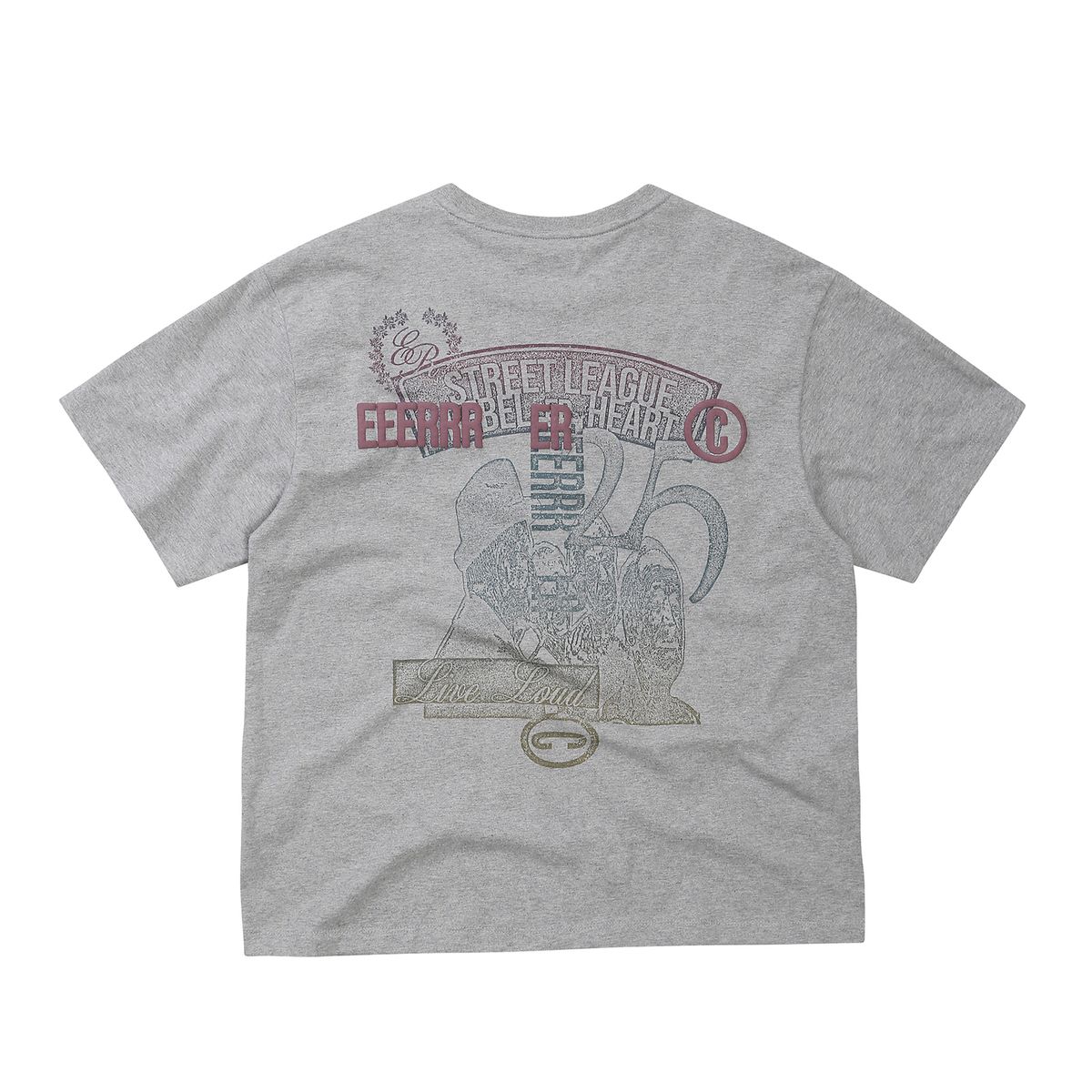 이이이알알알(EEERRR) Street league gradient artwork logo over-crop fit T-shirt (Melange)