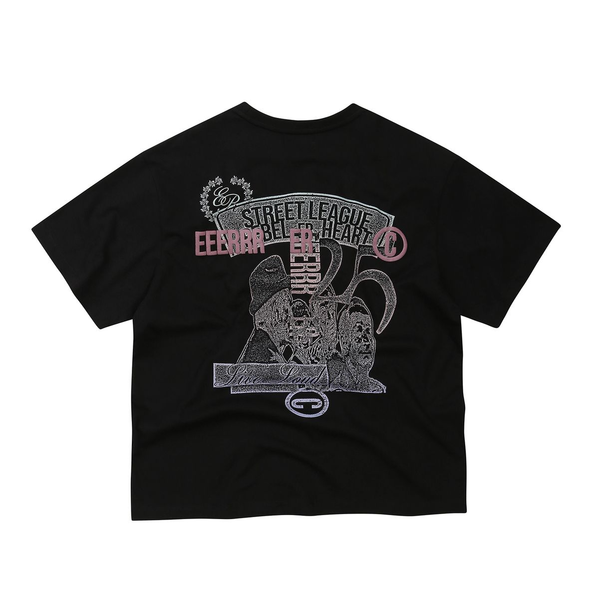 이이이알알알(EEERRR) Street league gradient artwork logo over-crop fit T-shirt (Black)