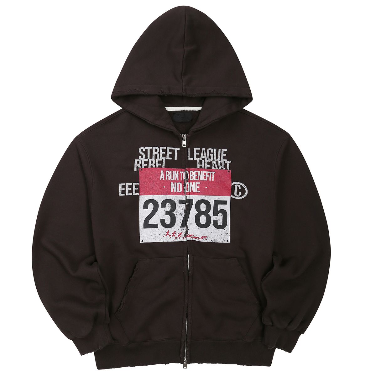 이이이알알알(EEERRR) Street league artwork damage washing hoodie zip-up (Charcoal)