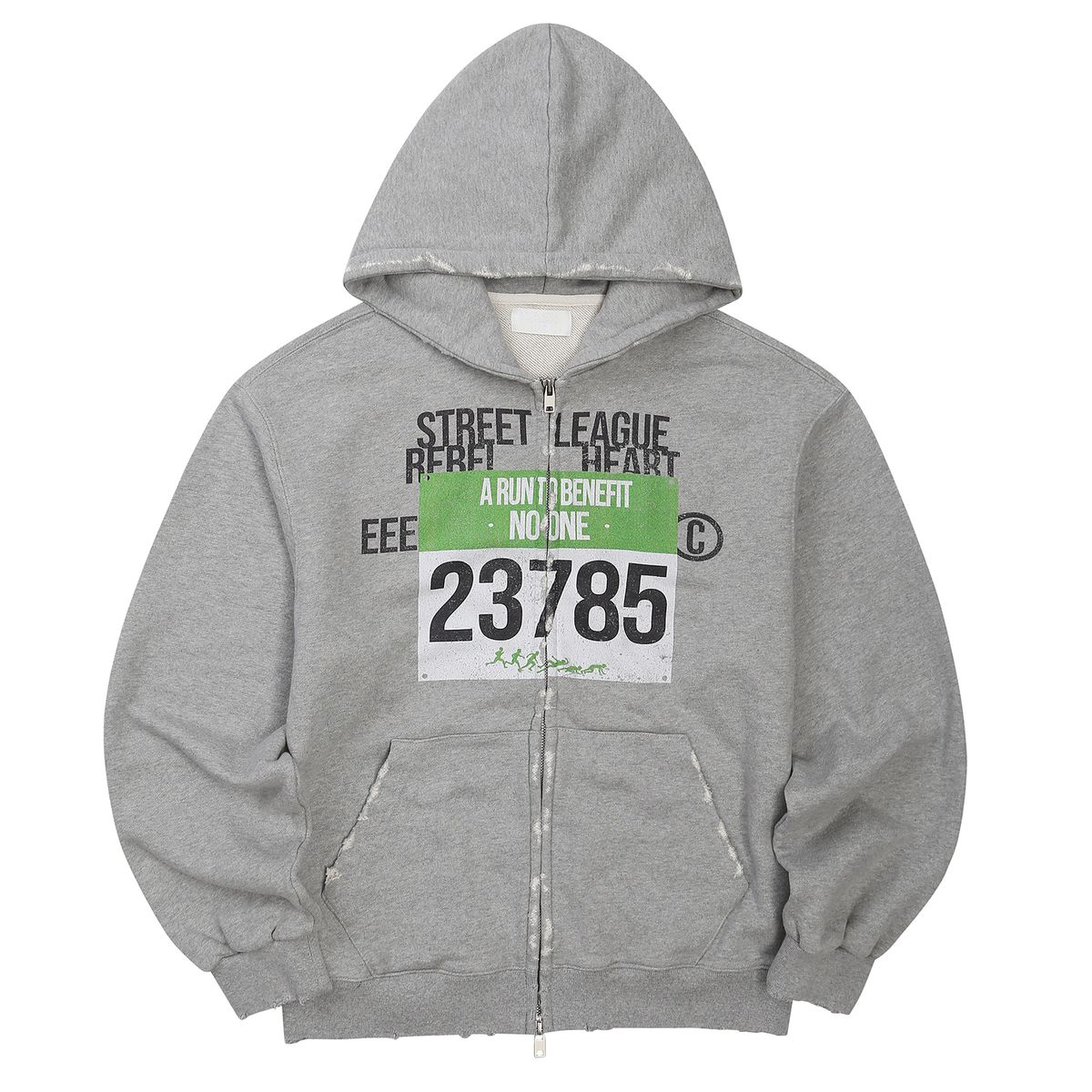 이이이알알알(EEERRR) Street league artwork damage washing hoodie zip-up (Melange)