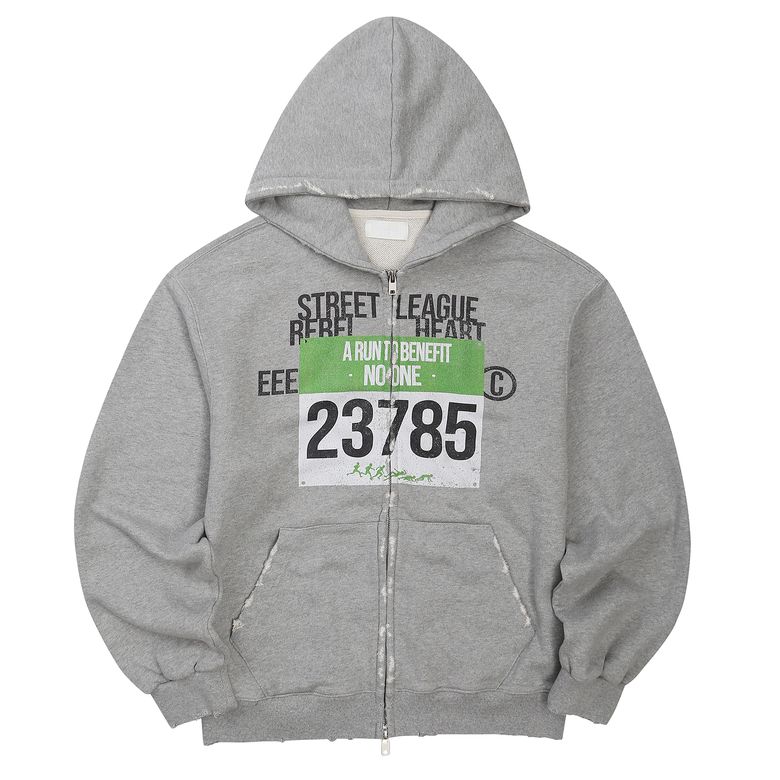Street league artwork damage washing hoodie zip-up (Melange)