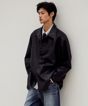 VTG 레더 카 코트_Black