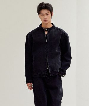 라인 워시드 바이커 데님 자켓 Black