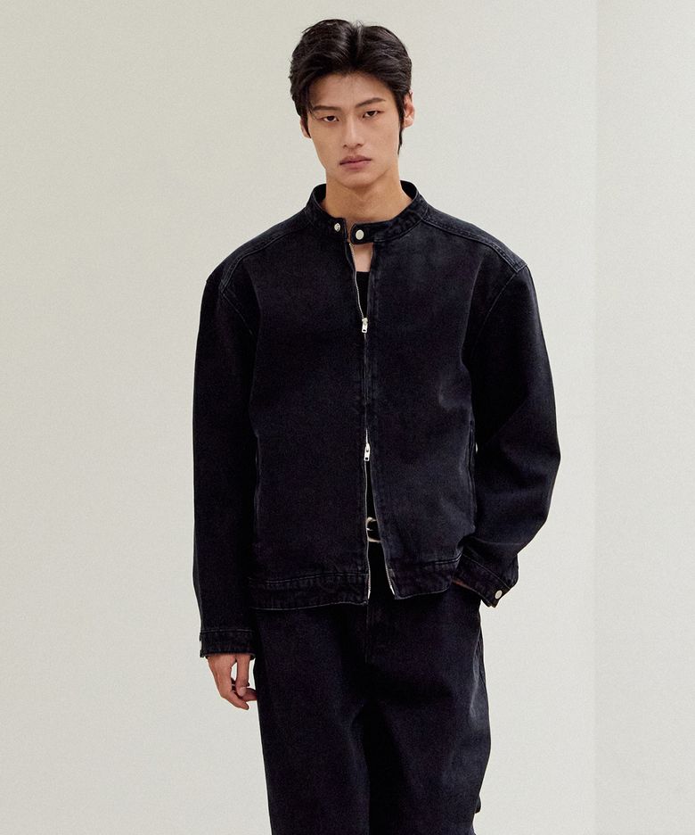 라인 워시드 바이커 데님 자켓 Black