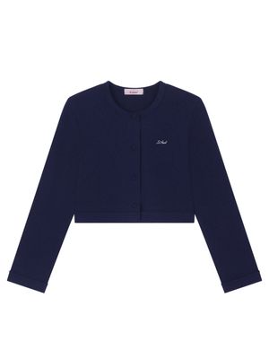 LOGO EMBROIDERY BLOOMING CROP CARDIGAN_DEEP BLUE