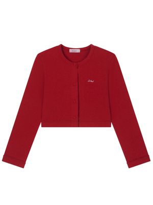 LOGO EMBROIDERY BLOOMING CROP CARDIGAN_RED