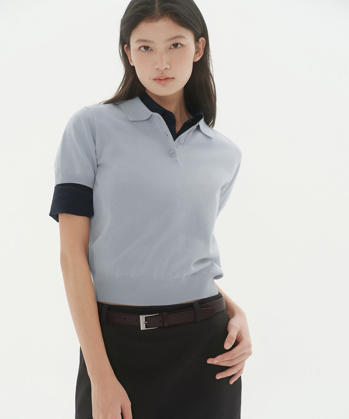 무신사 스탠다드 우먼(MUSINSA STANDARD WOMAN) 우먼즈 워셔블 수피마 코튼 니티드 폴로 셔츠 [애쉬 라이트 블루]