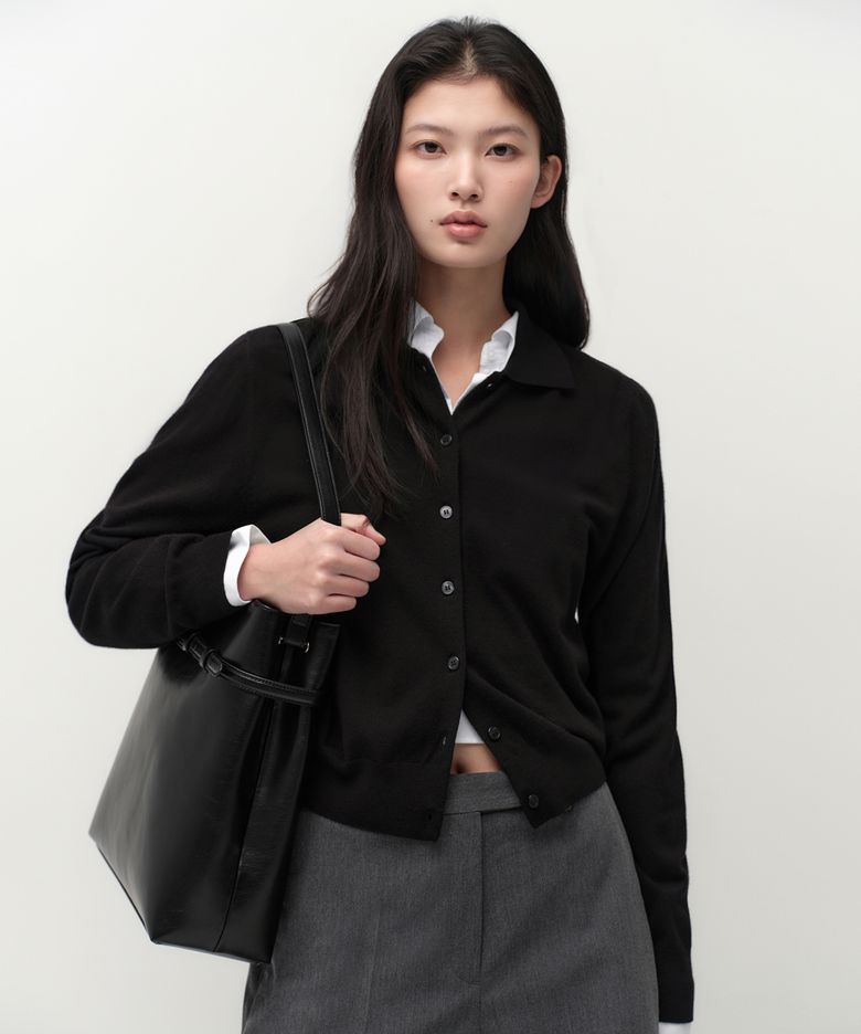 우먼즈 에센셜 칼라드 가디건 [블랙]