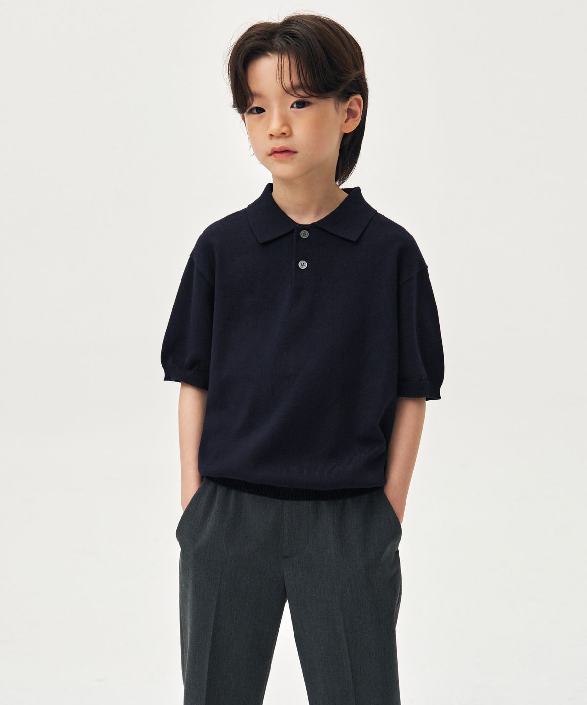 무신사 스탠다드 키즈(MUSINSA STANDARD KIDS) 워셔블 수피마 코튼 니티드 폴로 셔츠 [네이비]