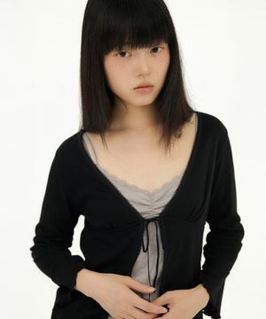 RIBBON GLITTER LACE CARDIGAN BLACK