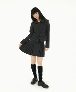 DIAGONAL TWO BUTTON PLEATS SK CHARCOAL