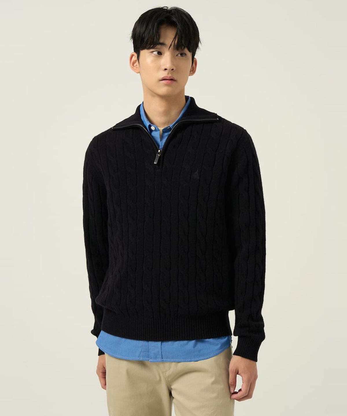 빈폴 멘(BEANPOLE MEN) 케이블 반집업 니트  블랙