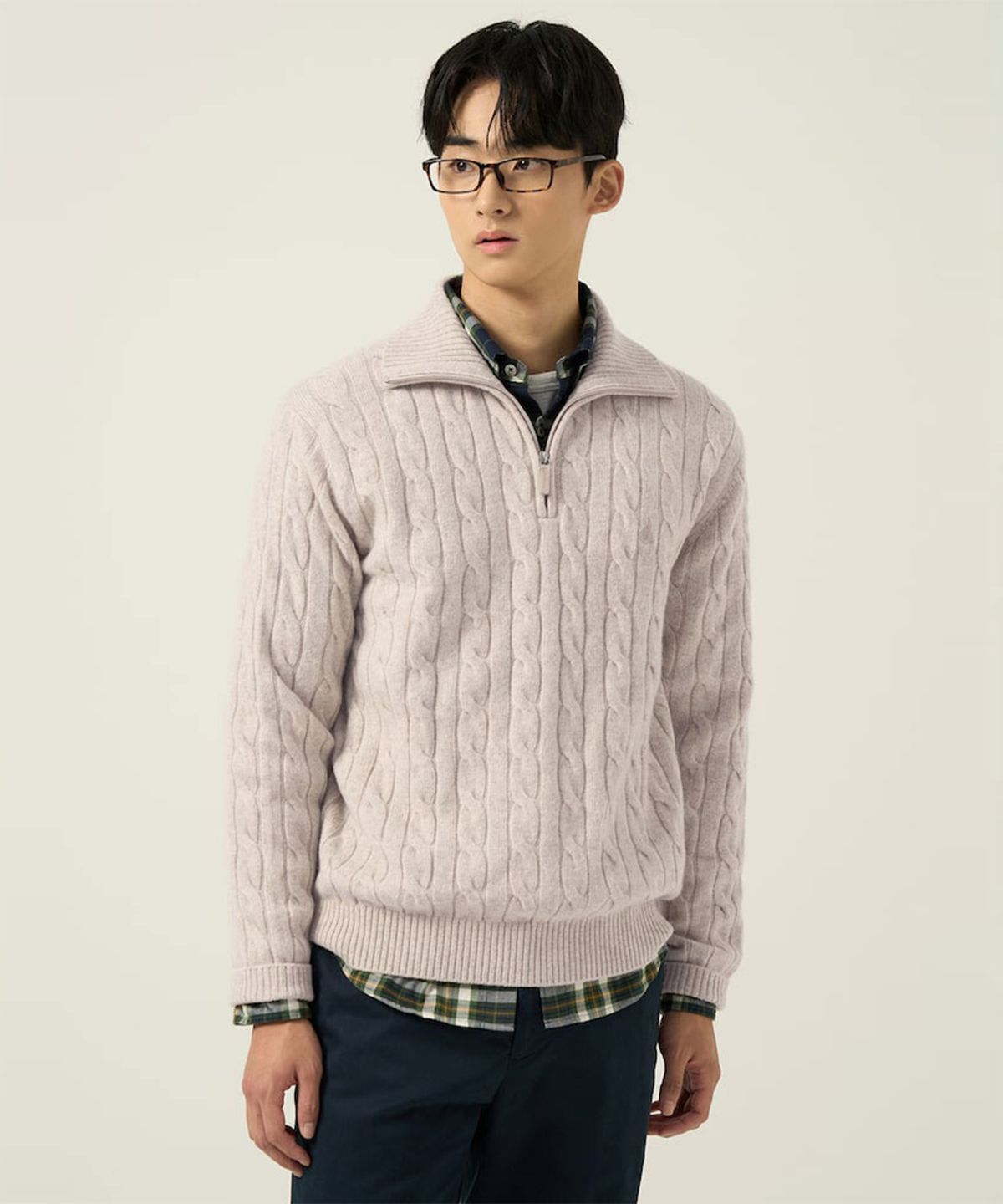 빈폴 멘(BEANPOLE MEN) 케이블 반집업 니트  베이지