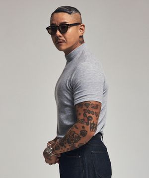 피프티 니트 모크 머슬핏티셔츠 그레이