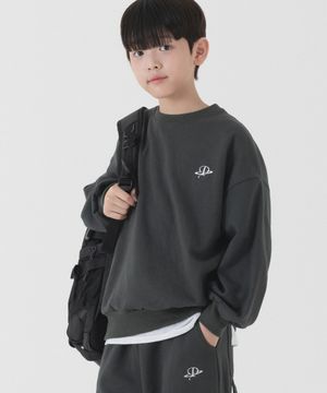 링 자수 오버핏 맨투맨 (차콜)