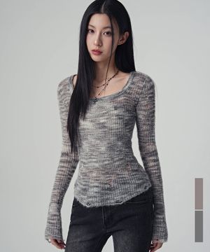 Multi Demage Scoop Knit_2Colors