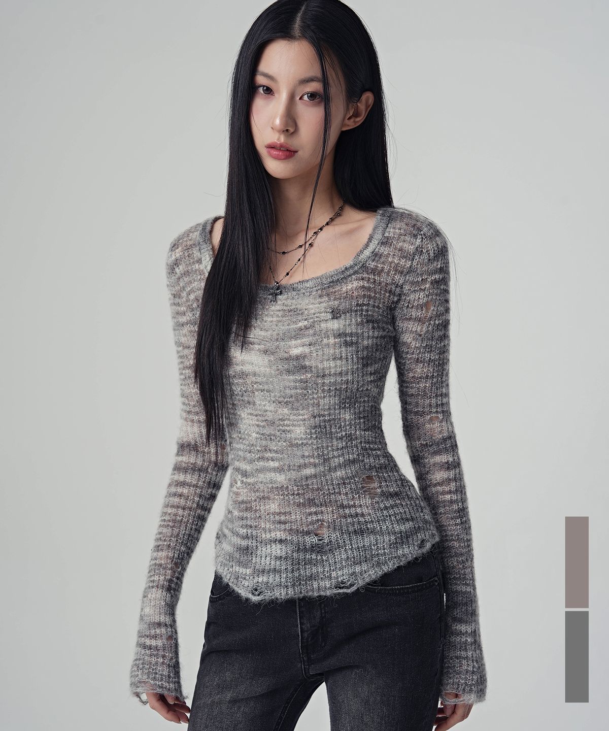 어반드레스(AVANDRESS) Multi Demage Scoop Knit_2Colors