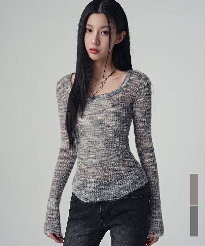 Multi Demage Scoop Knit_2Colors