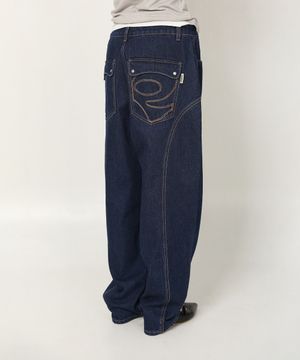 DIVIDE STITCH BALLOON DENIM PANTS (INDIGO)