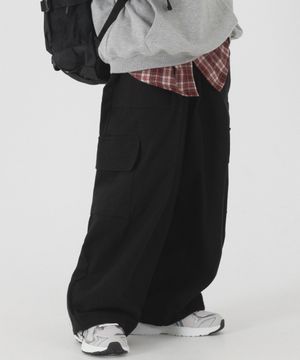 와이드 카고 스트링 코튼 팬츠 (블랙)