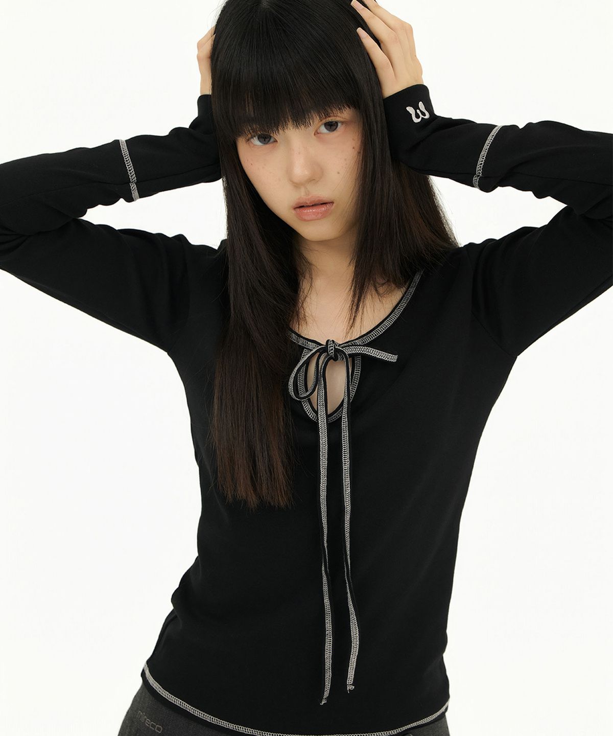 미레코(MIRECO) STITCH RIBBON T BLACK