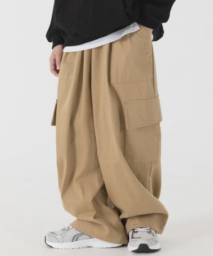 와이드 카고 스트링 코튼 팬츠 (베이지)