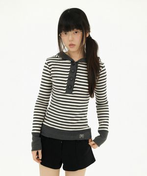 STRIPE LINE HOODIE T-SHIRT CHARCOAL