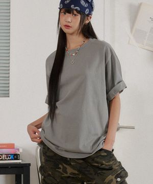 16수 래글런 트임 무지 피그먼트 티셔츠_라이트그레이