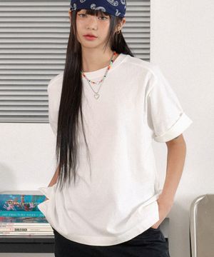 16수 래글런 트임 무지 피그먼트 티셔츠_화이트