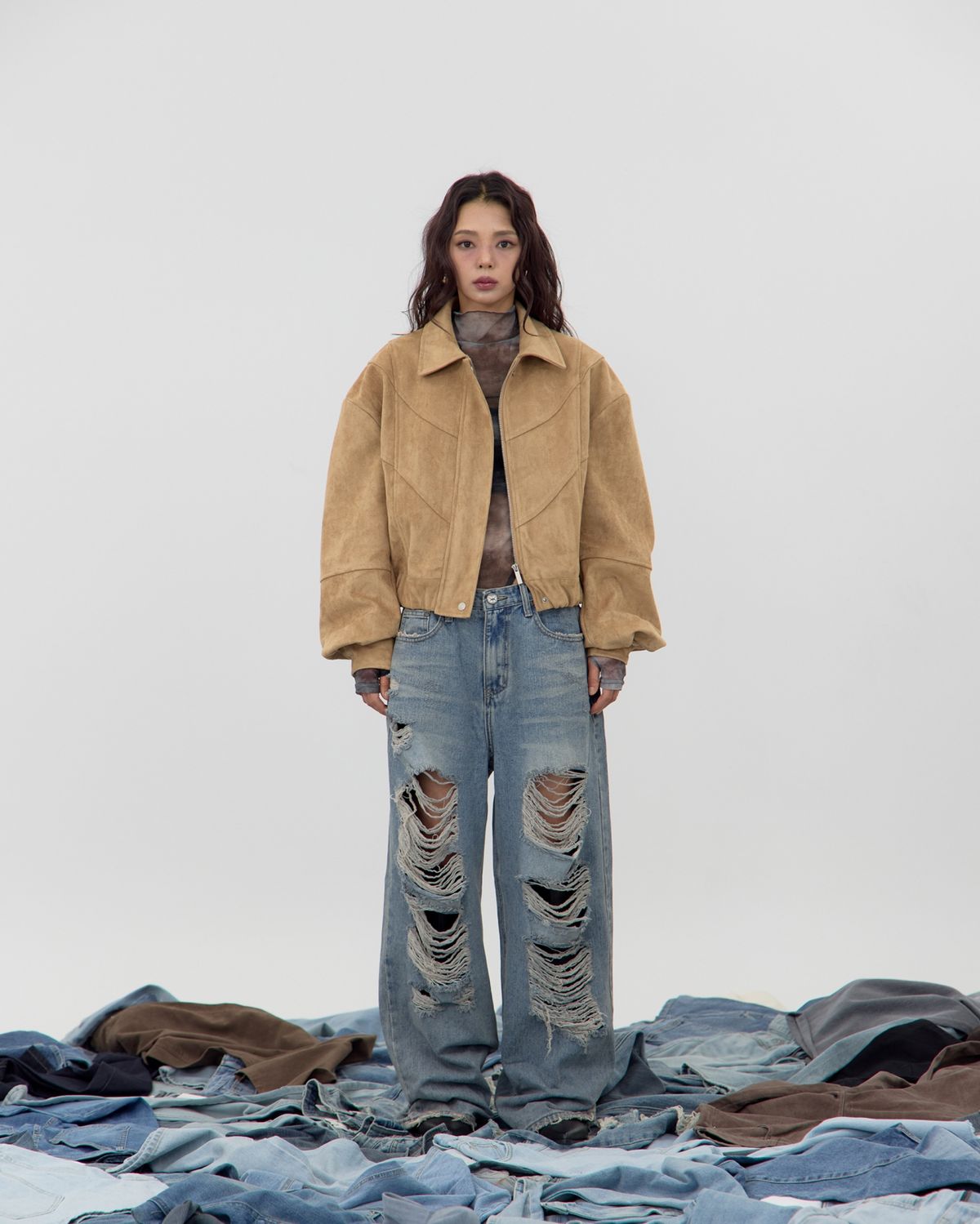노 엑스트라 터치(NO EXTRA TOUCH) Dust Shell Suede Jacket (Sand) / 25FWJK001SD