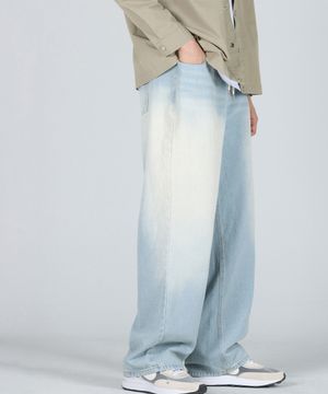 이지 와이드 밴딩 데님 팬츠_연청