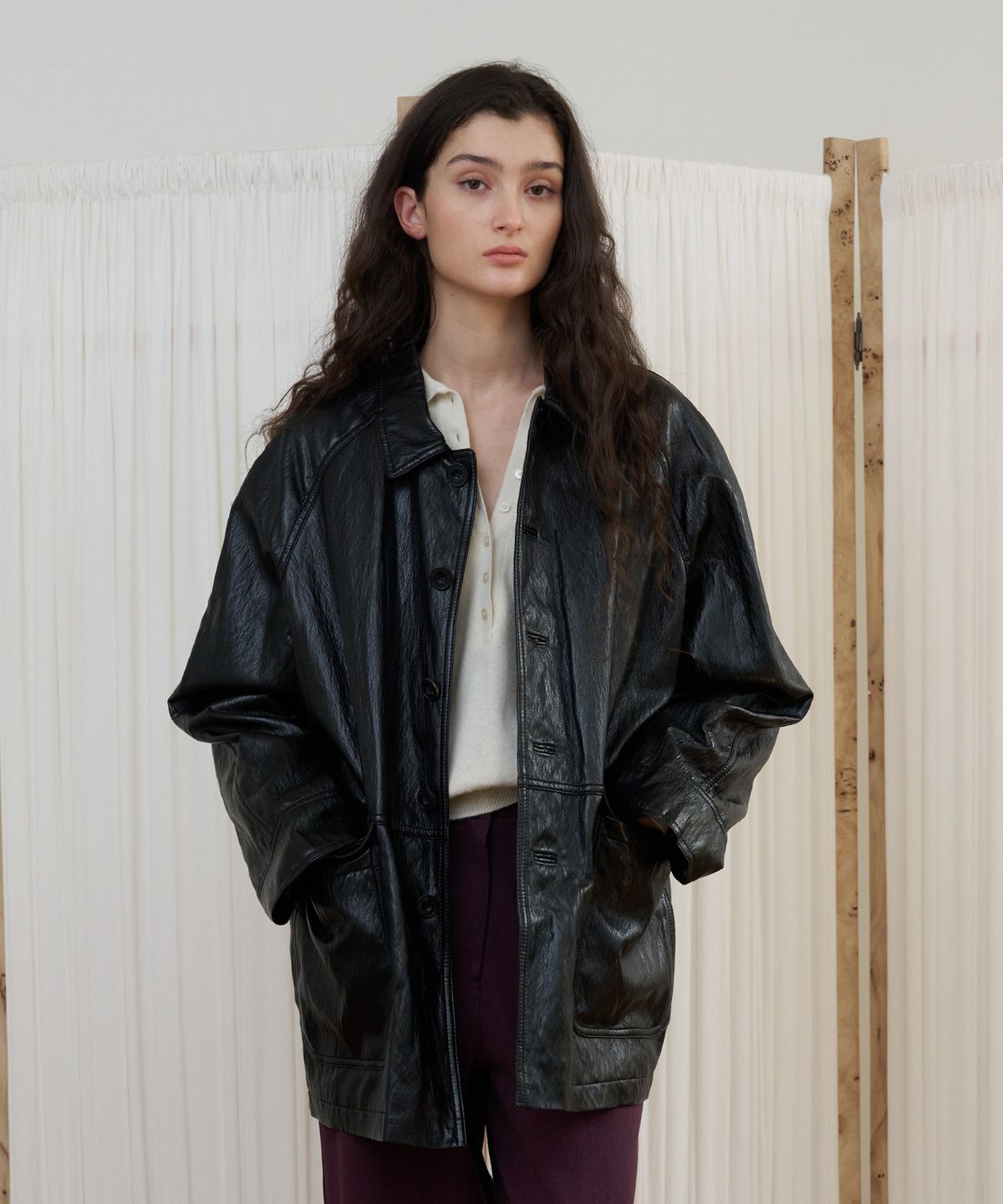 포에트서울(POETSEOUL) soft leather trench coat_black