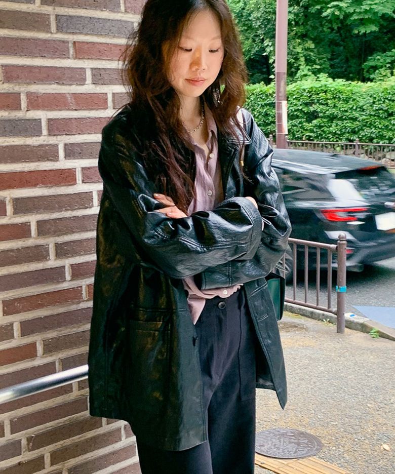soft leather trench coat_black