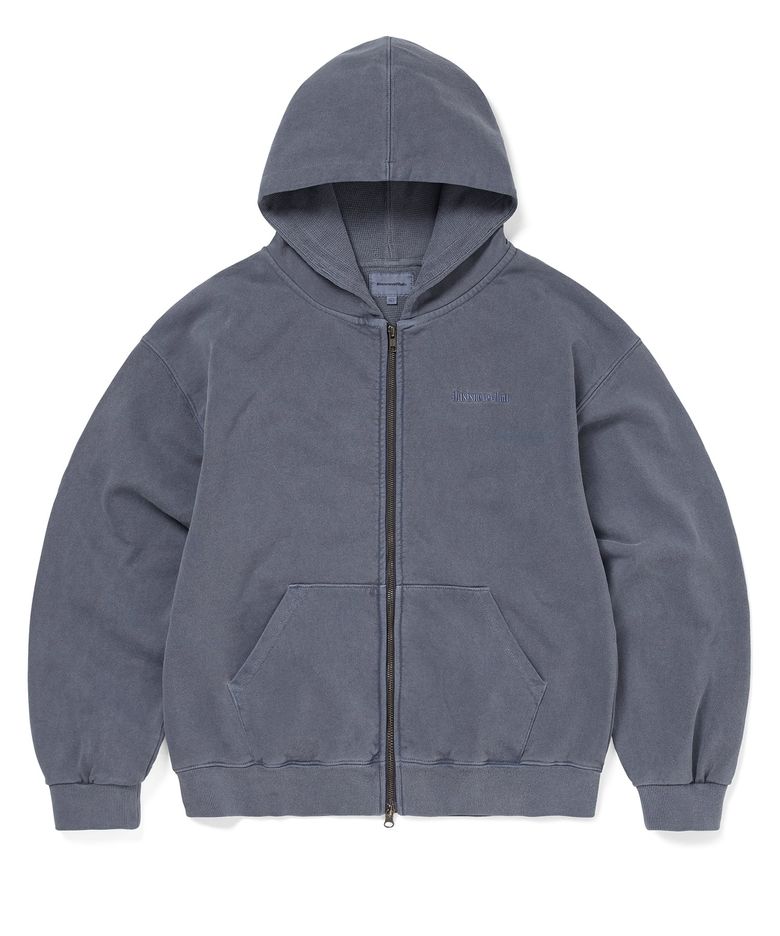 Waffle Lined Zip Up Hoodie Warm Blue