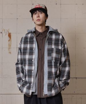 프리드 오버핏 후드 체크 집업 셔켓 2컬러