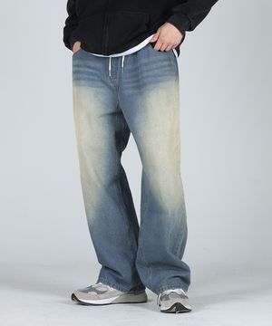 이지 와이드 밴딩 데님 팬츠_중청