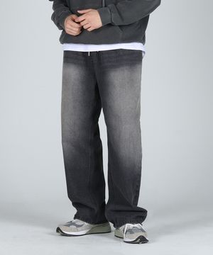 이지 와이드 밴딩 데님 팬츠_흑청