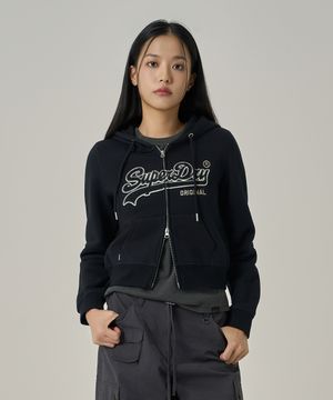 W 빈티지 로고 투웨이 후드집업 블랙