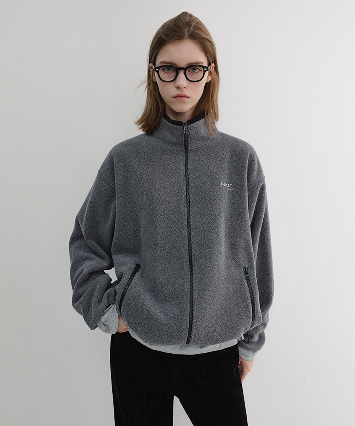 던스트(DUNST) UNISEX ZIP-UP FLEECE SWEATSHIRT_UDJU6D135_CHARCOAL GREY