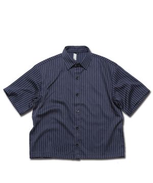 크롭 핀스트라이프 셔츠-네이비