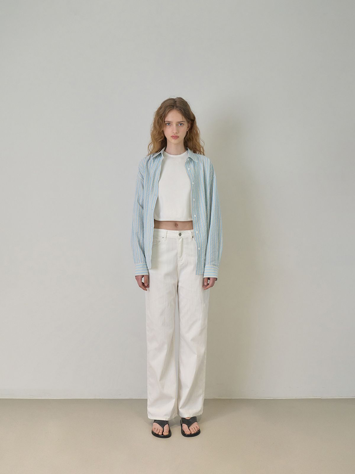어패럴아카이브(APPAREL ARCHIVE) Ten seersucker Stripe shirts - Skyblue