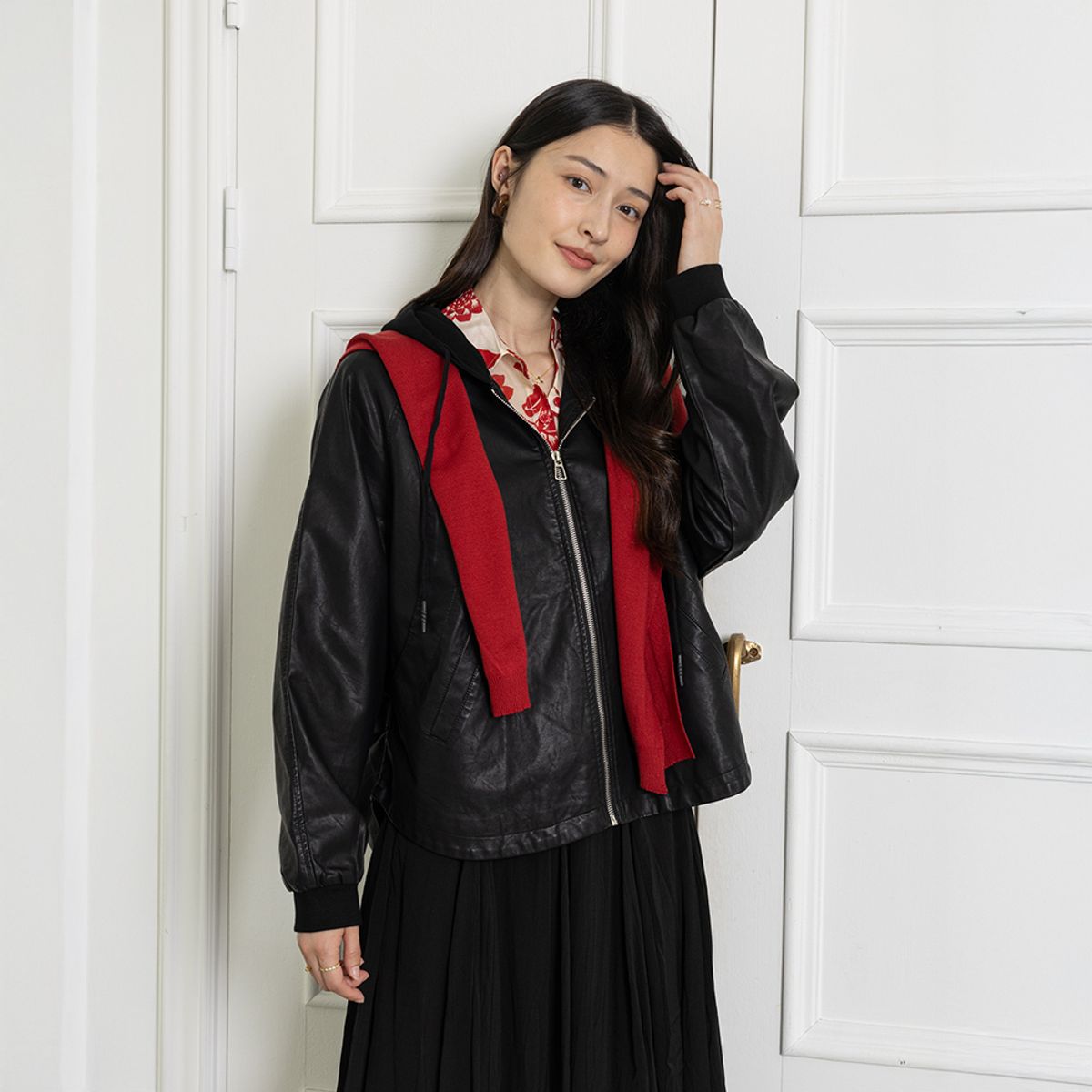 랭썬(LANGSON) LS_Hoodie leather jacket_BLACK