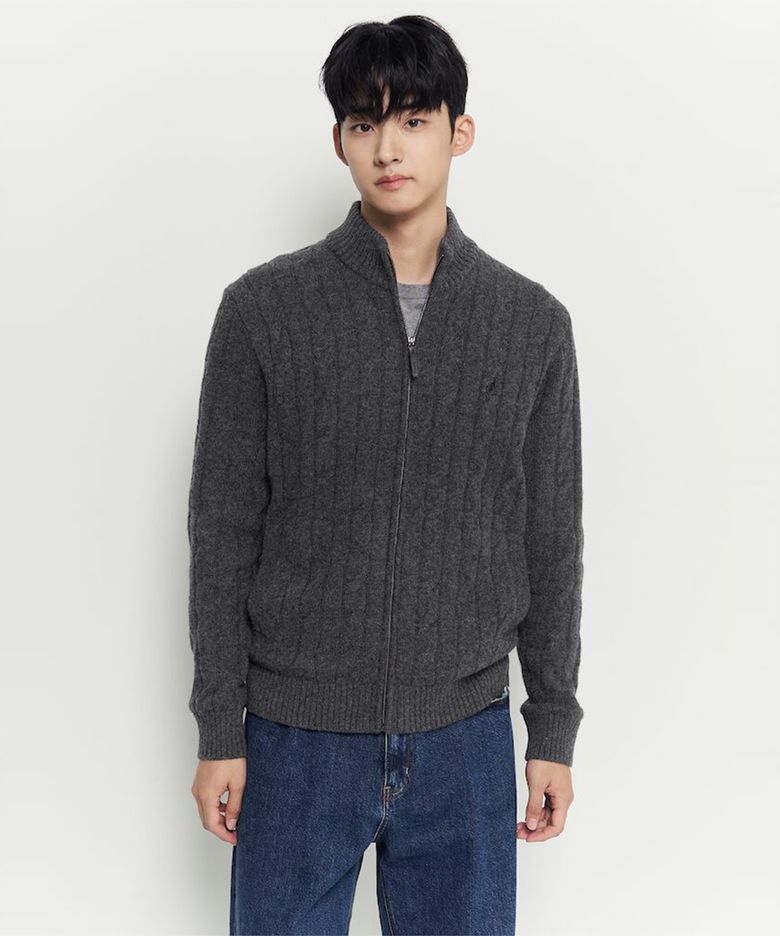 케이블 집업 카디건  애쉬