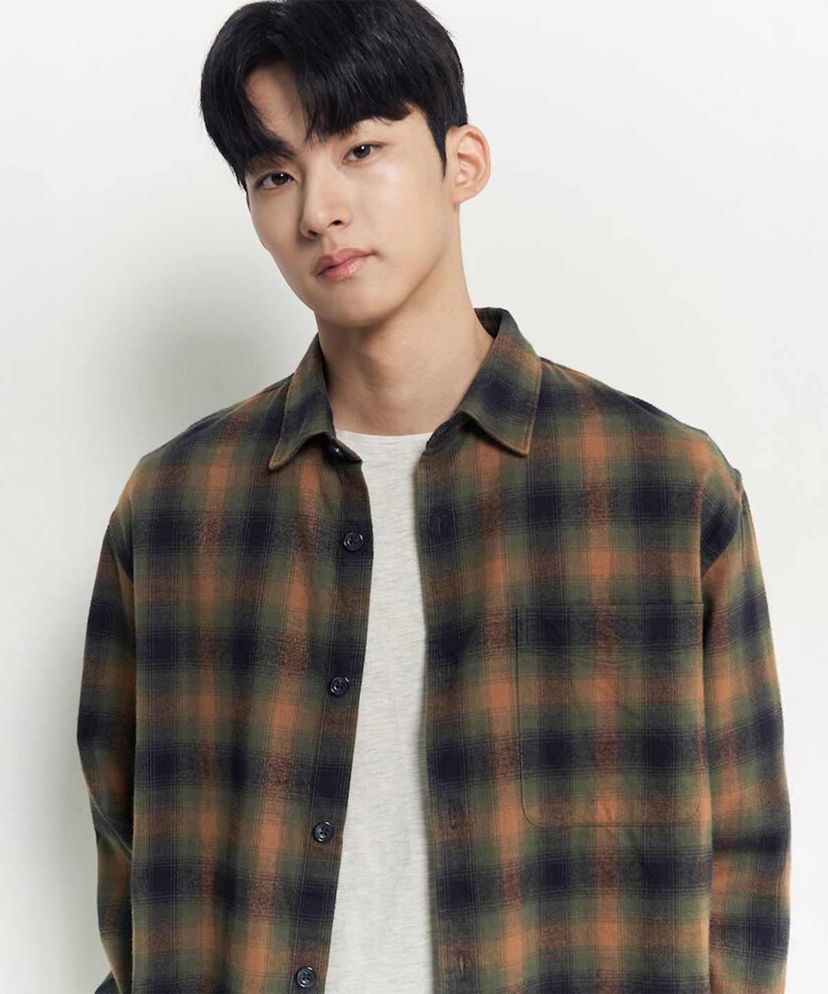 빈폴 멘(BEANPOLE MEN) 옴브레 체크 아우터형 셔츠  머스타드