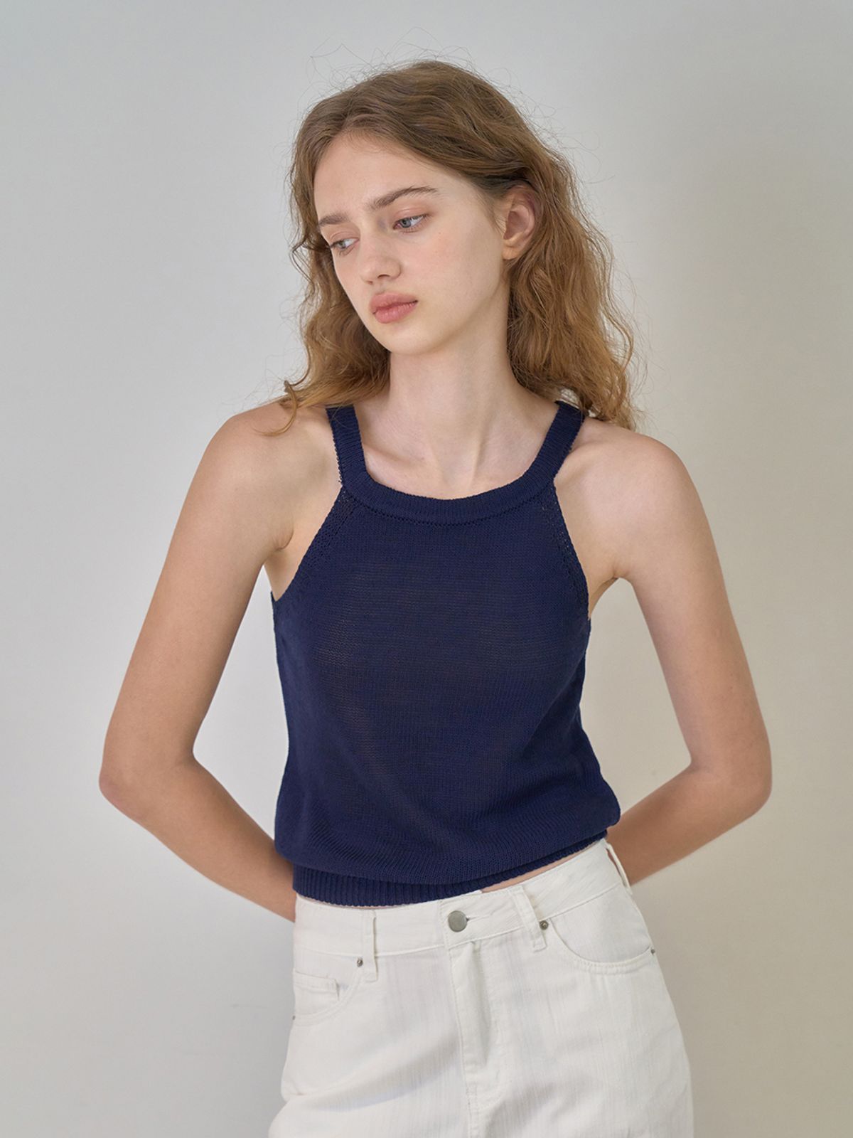 어패럴아카이브(APPAREL ARCHIVE) Halter-neck sleeveless knit - Navy