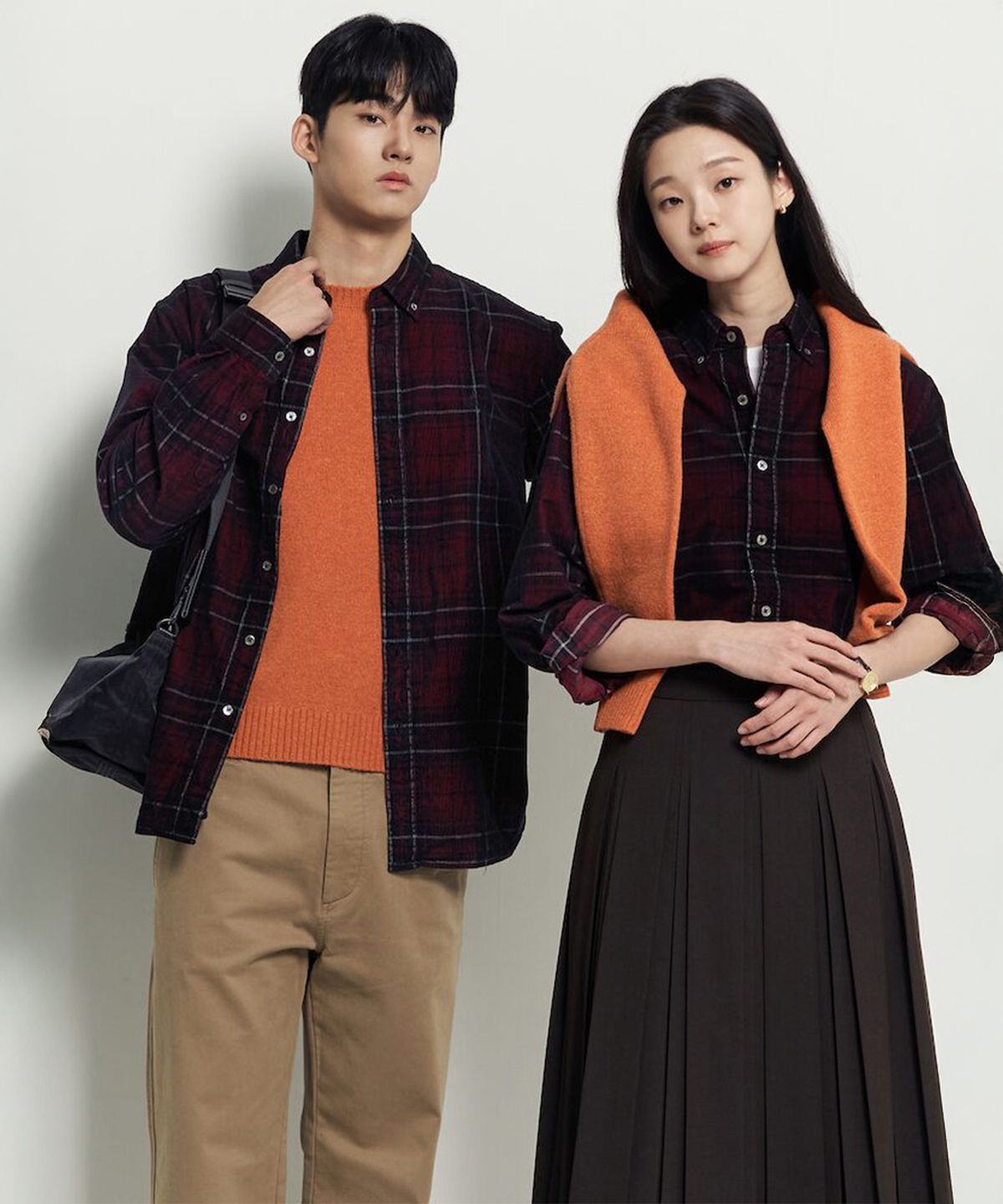 빈폴 멘(BEANPOLE MEN) 남녀공용 코듀로이 체크 셔츠  레드