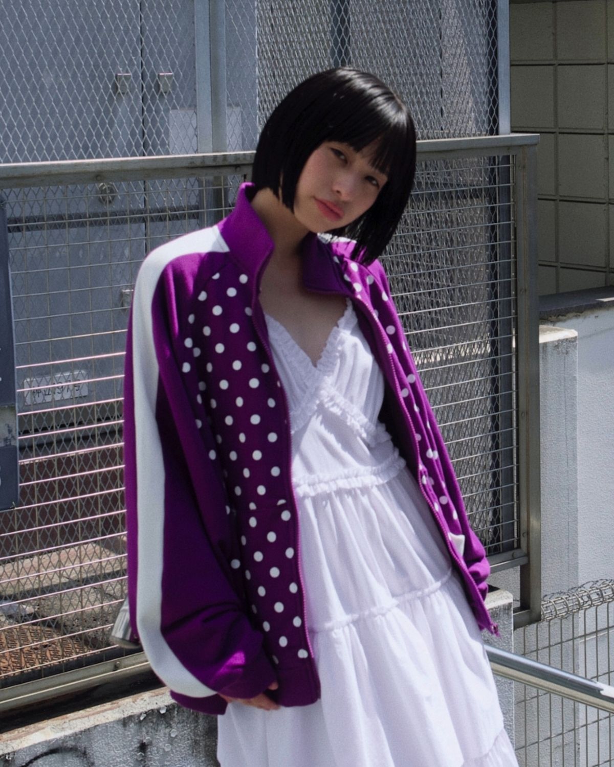 로액슈얼(LO AXUAL) OVERFITTED DOT TRACK SUIT_PURPLE