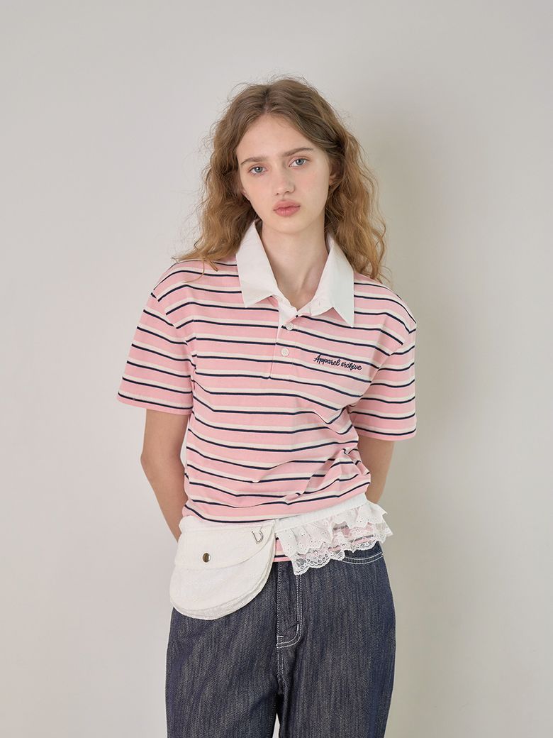 Bebe stripe PK half t-shirt - Pink
